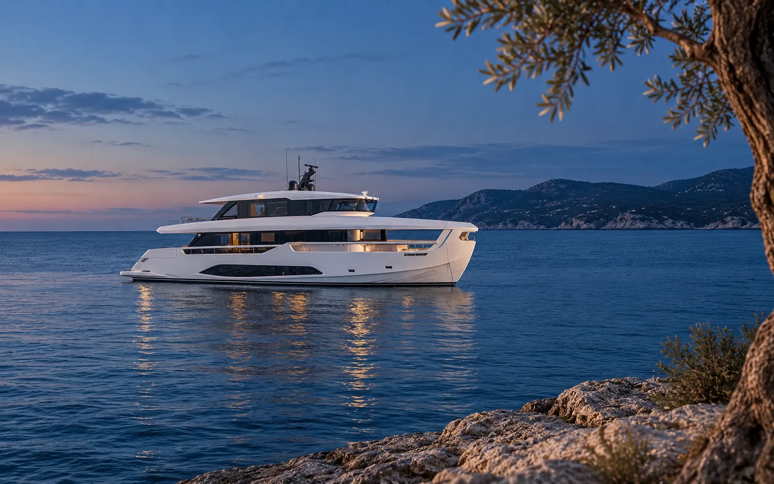 Ferretti INFYNITO 90 under way on the Mediterranean, seen in profile