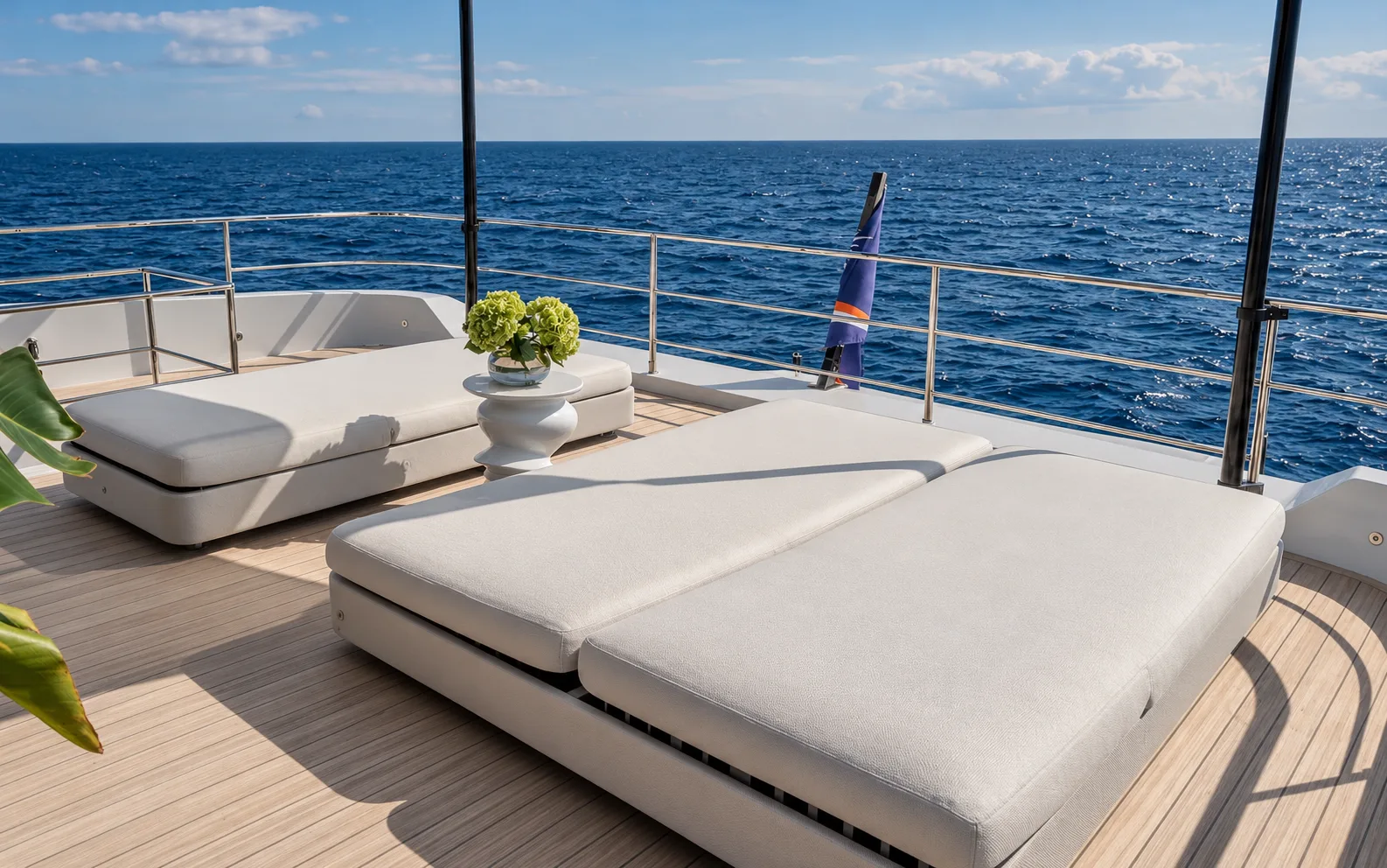 Sunpads on the upper deck under the open sky