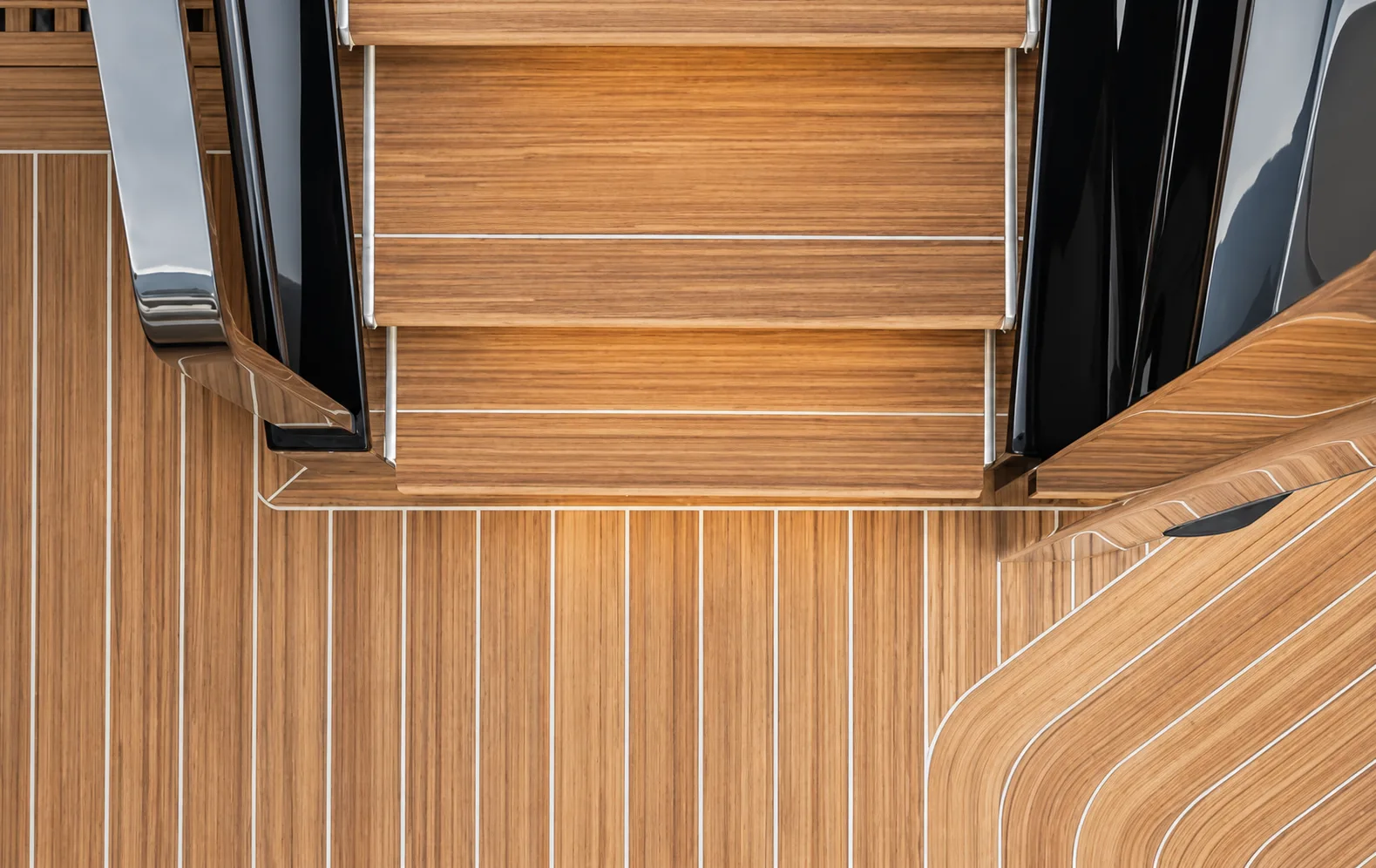 Teak steps and deck joinery seen from above