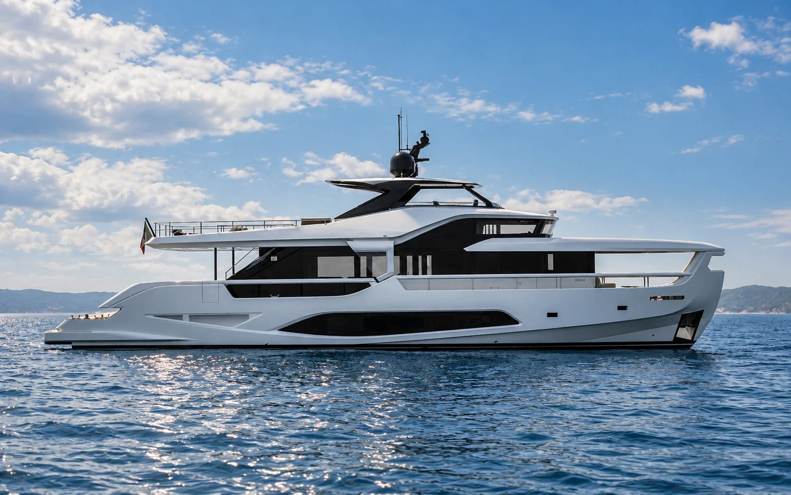 Profile of the yacht on a calm sea