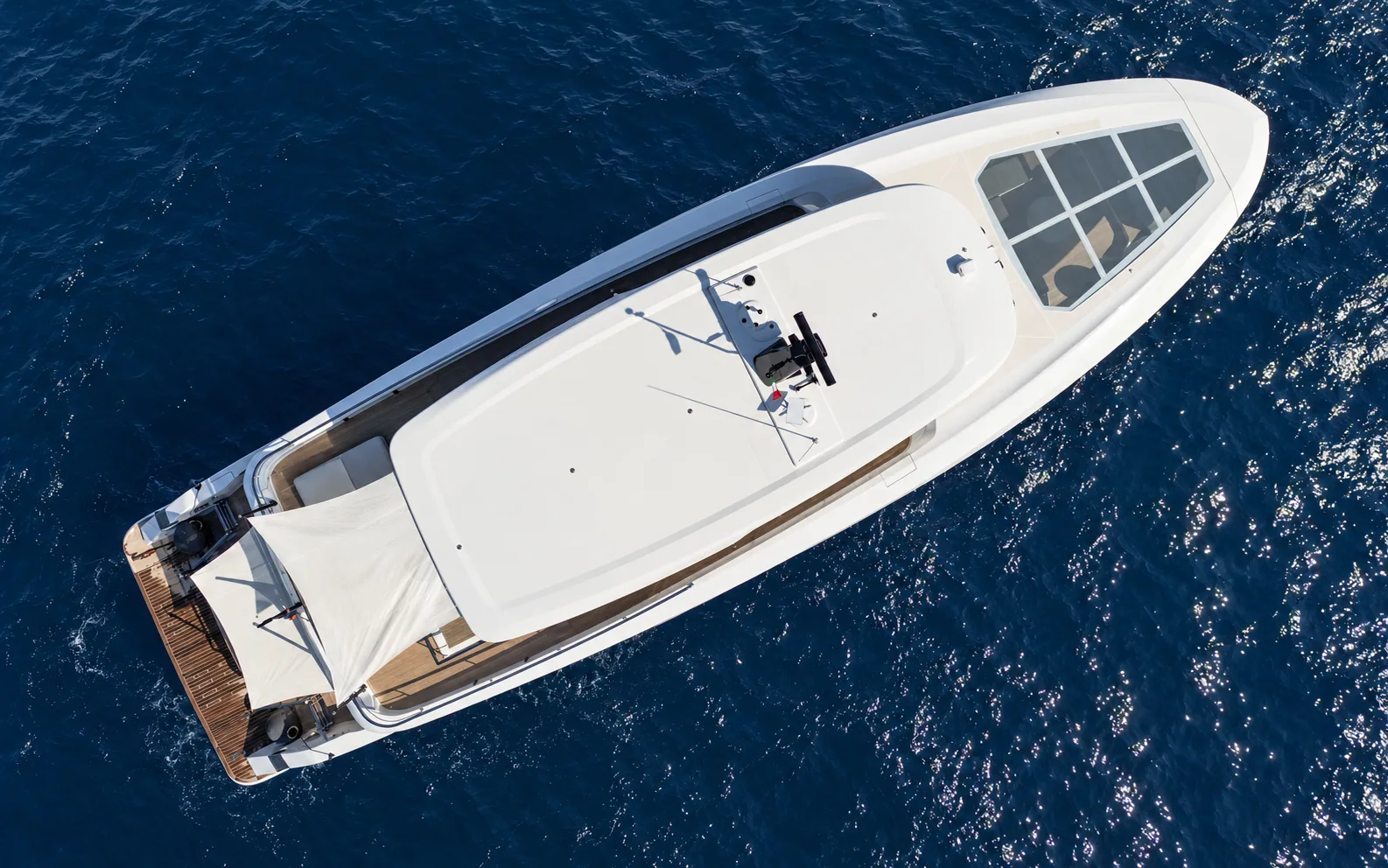 Aerial view over the bow and the upper deck