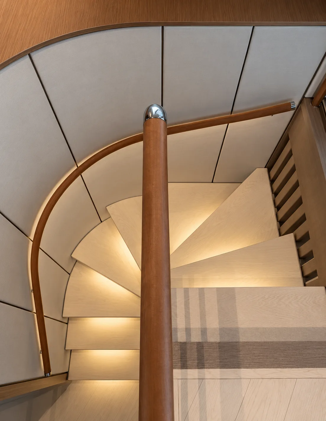 The curved staircase seen from above