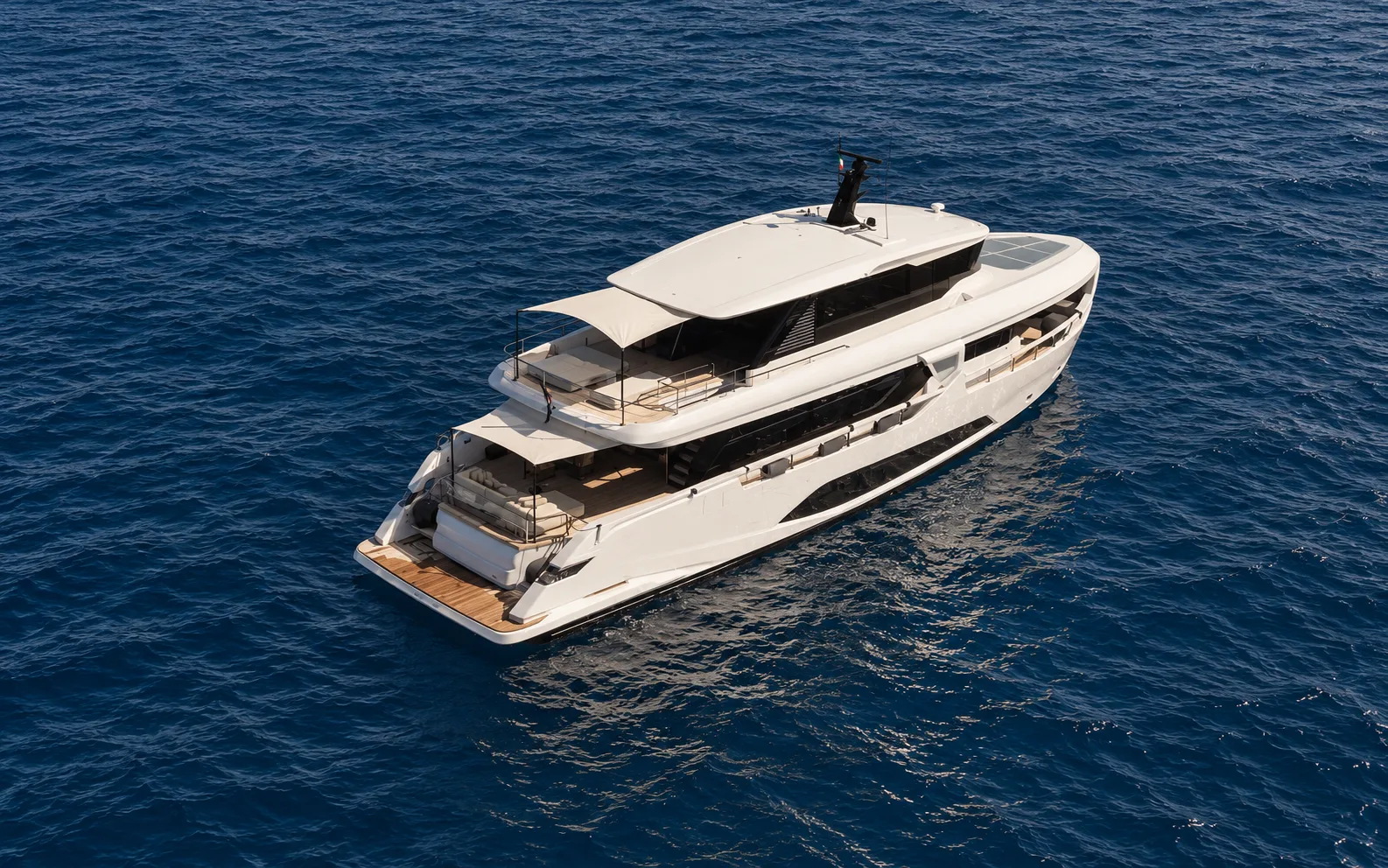 Aerial view of the yacht from astern