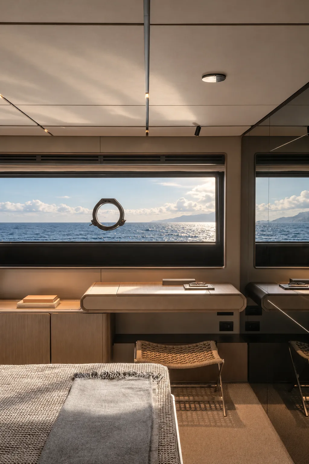 Desk beneath a hull window