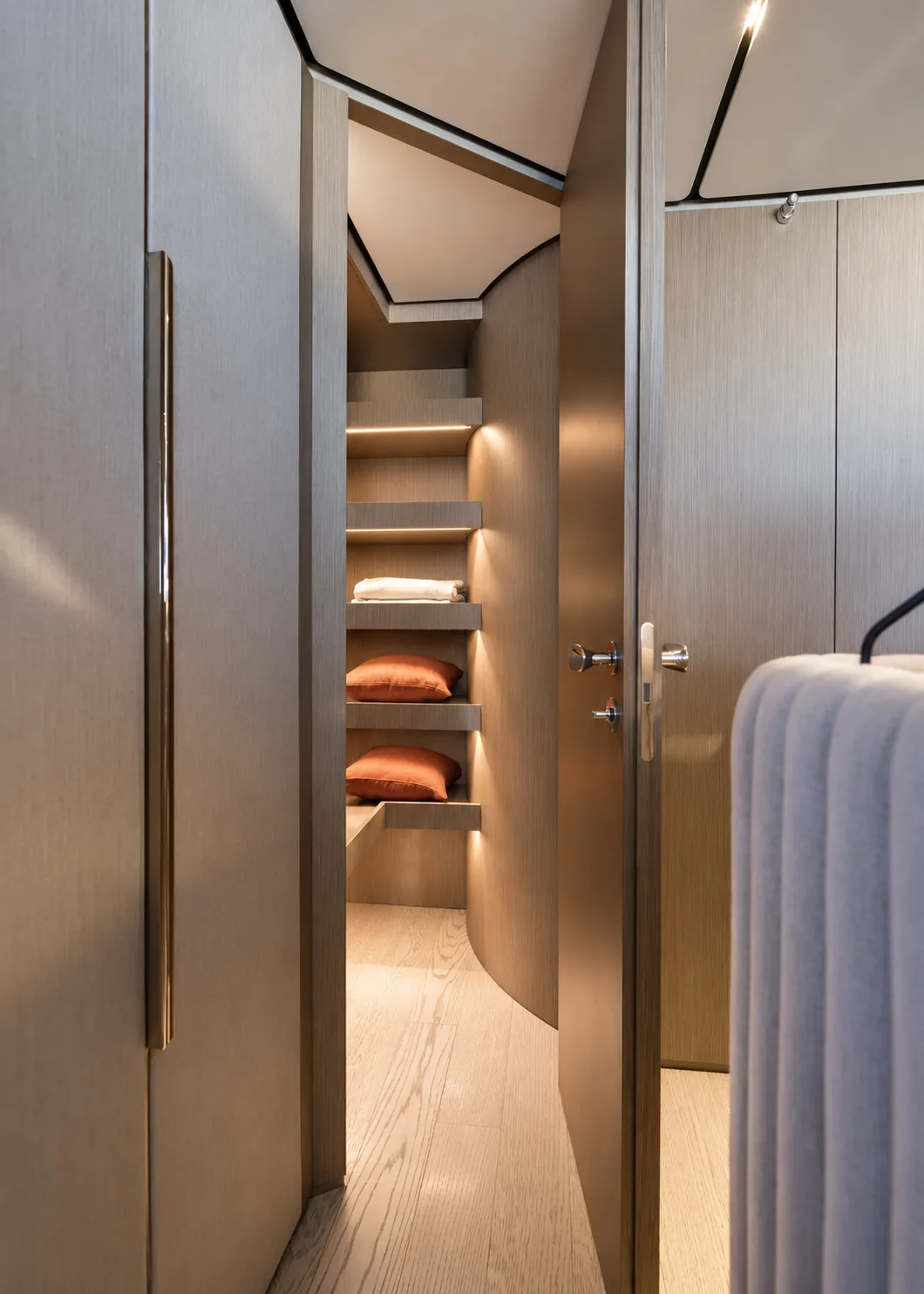 Wardrobe with lit shelves