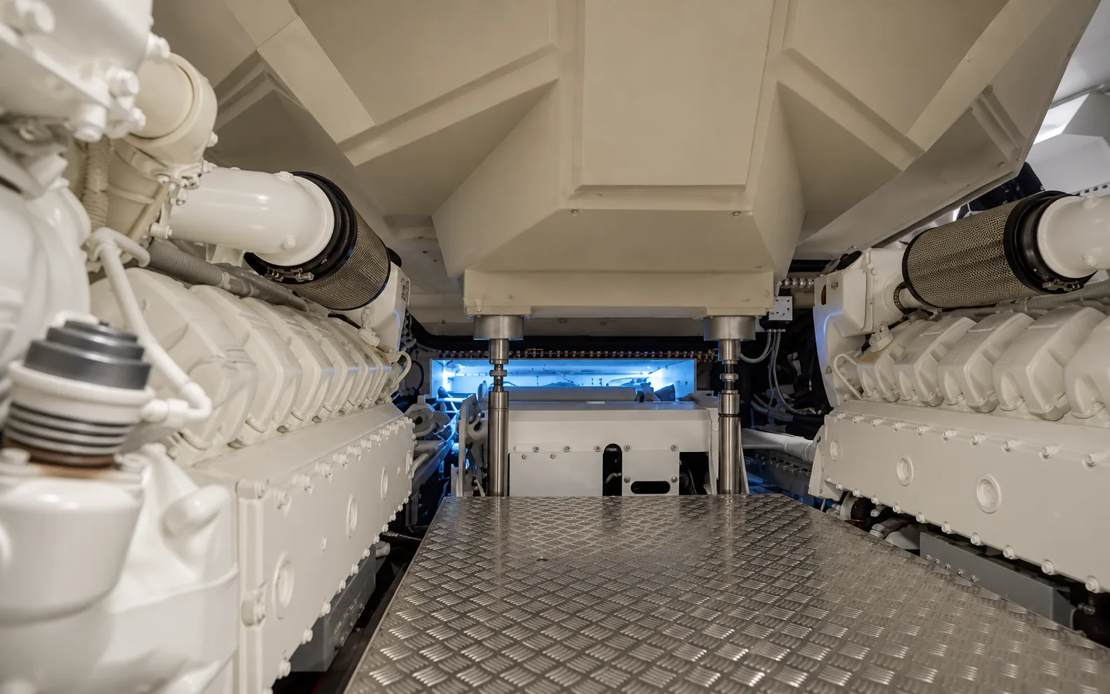 The two MAN V12 engines side by side